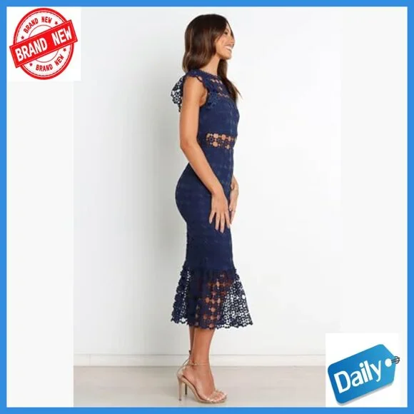 Midi Cocktail Dress Lace Overlay Bodycon Formal Evening Gown